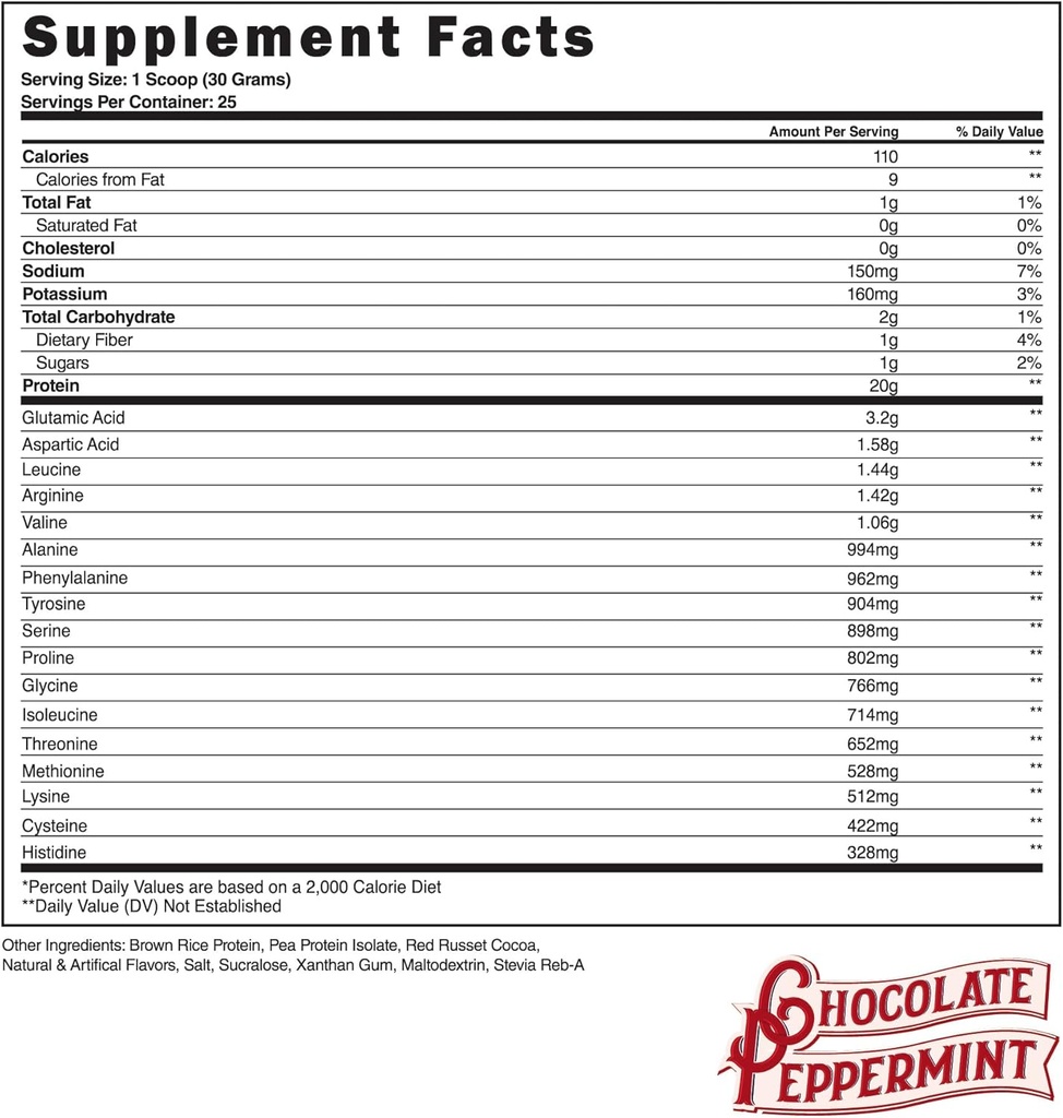 Steel Supplements Veg-PRO | Vegan Protein Powder, Chocolate Peppermint | 25 Servings (1.65lbs) | Protein Powder with BCAA Amino Acid | Gluten Free | Non Dairy | Low Carb Formula