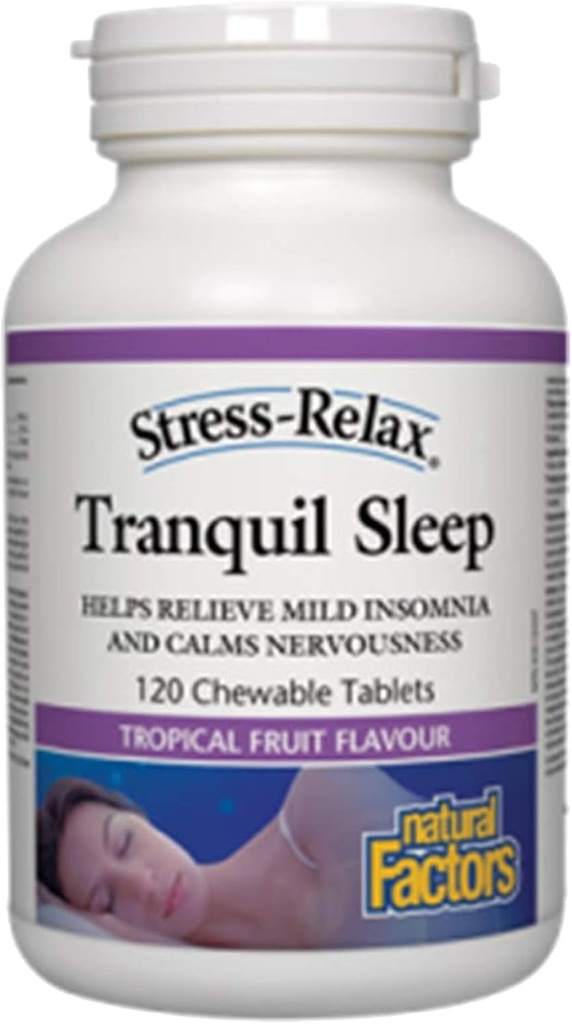 Stress-Relax Chewable Tranquil Sleep by Natural Factors, Sleep Supplement, Tropical Fruit Flavor, 60 Tablets