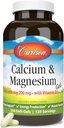 Carlson - Calcium & Magnesium Gels, 2:1 Calcium to Magnesium Ratio, 200 mg Calcium Supplement, 100 mg Magnesium Supplement, Bone Support, Energy Production, 250 Softgels