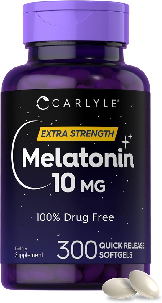 Carlyle Melatonin 10mg | 300 Softgels | Extra Strength Support for Adults | Non-GMO, Gluten Free Supplement