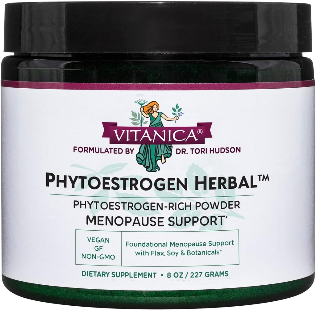 Vitanica Phytoestrogen Herbal Non-GMO PMS, Menopause Relief Supplement for Women, Hormone Balance, Night Sweats & Hot Flash Relief, Soy Isoflavones, Vegan, Powder 8 Oz (Phytoestrogen Herbal)