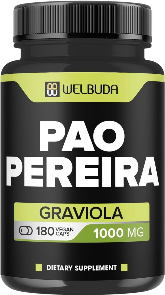 180 Capsules - 600mg Pao Pereira Herb Extract 10:1 with 400mg Graviola Soursop - Combined Formula for Immune System, Comfortable Mind, Body Management & Strength Support