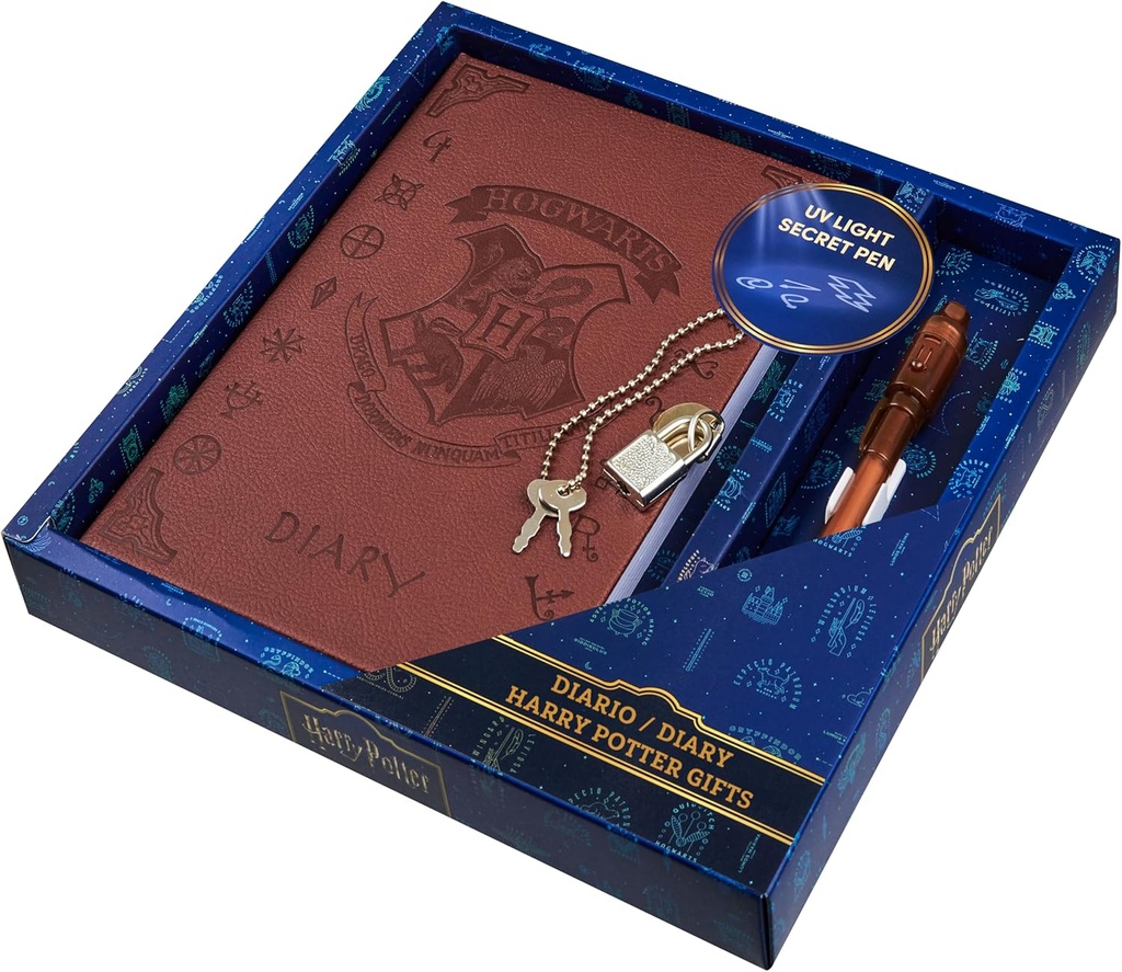 Harry Potter Lockable Diary with UV Invisible Ink Pen for Kids, Teens, Secret Journal with Key, Lined Pages, Stationery Supplies, Gifts for Kids (Brown UV Pen)