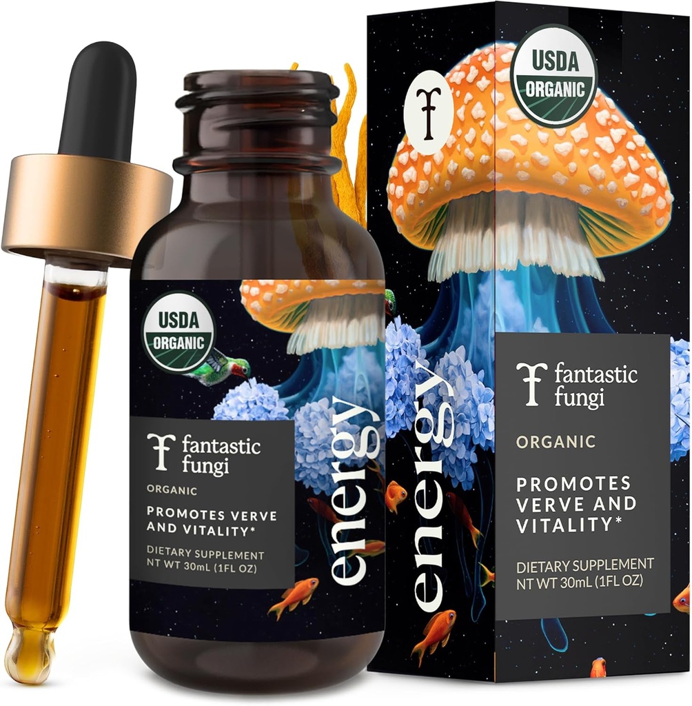 Fantastic Fungi Cordyceps Mushroom Tincture Drops - 4-in-1 Stress Support & Energy Elixir with Ginseng, Turkey Tail & Rhodiola - Organic Mushroom Extract Liquid, 30 Servings, 1 fl oz