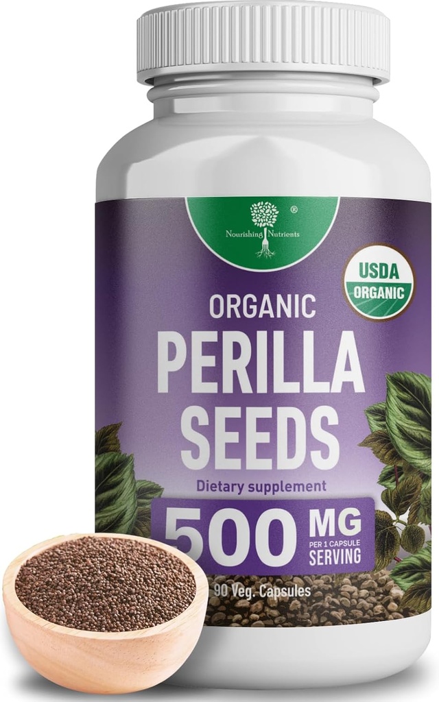 Organic Perilla Seed Extract with 9% Rosmarinic Acid - USDA Certified - Allergy Relief, Respiratory and Immunity Booster- Th2 Cytokines, Naturally Occurring Luteolin - 500mg 90 capsules