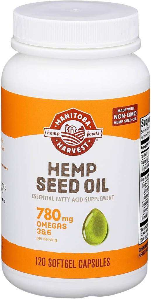 Manitoba Harvest Hemp Seed Oil Softgels, 780 Mg of Plant Based Omegas 3 & 6 per Serving, 120 Ct