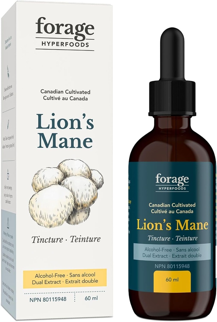 Lion’s Mane Tincture, with Premium Mushroom Extract, for Memory Improvement and Nerve Support, Dual Extract, Alcohol-Free, 60 ml