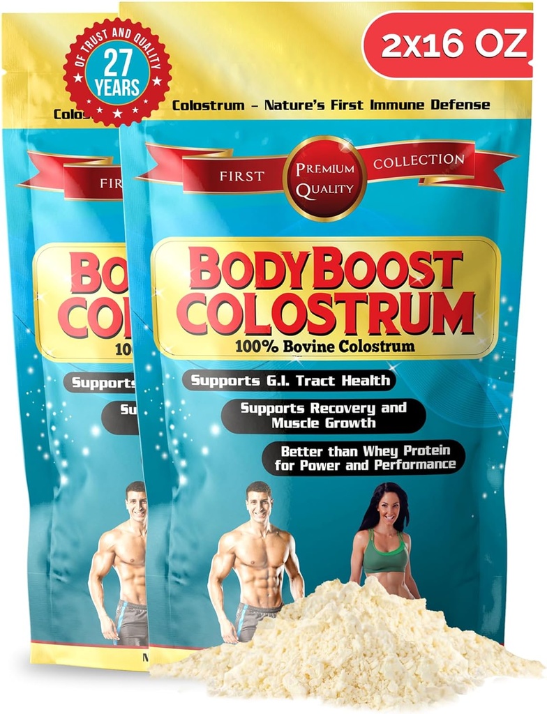 BodyBoost Colostrum Whole, 100% Bovine Colostrum Powder, Immune Booster Supplement with Immunoglobulin & Lactoferrin, Grass Fed Colostrum, Gut Health, Diverse Intake, 2x16 oz