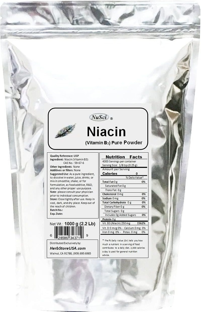 Niacin Vitamin B3 Pure Powder (1000 Grams (2.2 lb))
