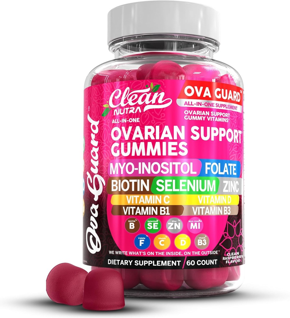 Clean Nutraceuticals Ovarian Health Support | Myo-Inositol & D-Chiro Inositol Gummies | Folate Selenium Zinc Vitamin C D B1 B3 Maca Root Choline Bitartrate Stinging Nettle N Acetyl Cysteine Clean