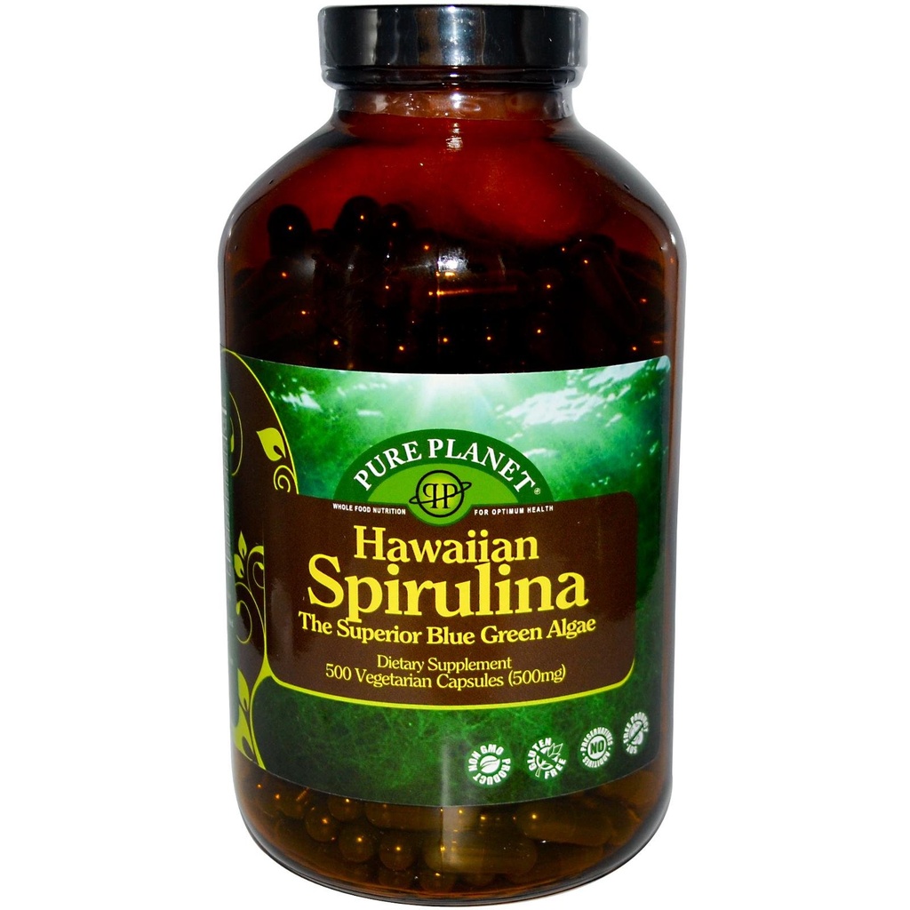 Pure Planet Spirulina - 500 mg - 500 Vegetarian Capsules