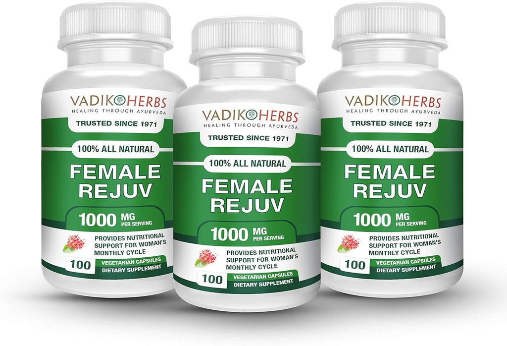 Female Rejuv by Vadik Herbs | Herbal Treatment for PMS Relief Supplement Premenstrual Cycle Support | Herbal Formula Complex for Menstrual Cramp & Periods | Naturally Balance Hormones (3 Pack)