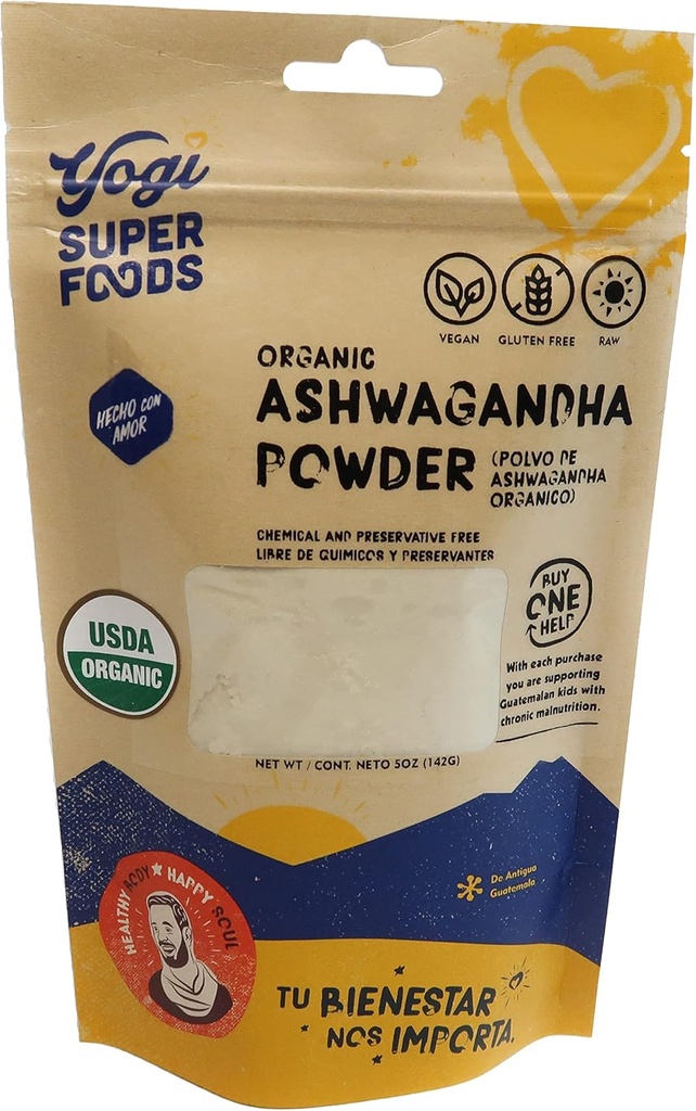 Yogi Super Foods Organic Ashwagandha Powder Ayurvedic Herb - Adaptogen for Energy Boost, Mood Balancing, Sleep Enhancing and Athletic Performance - Gluten Free, Non GMO - 142g Pouch