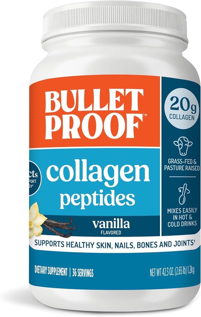 Bulletproof Vanilla Collagen Protein Powder with MCT Oil, 19g Protein, 42.3 Oz, Value Size, Collagen Peptides and Amino Acids for Healthy Skin, Bones and Joints
