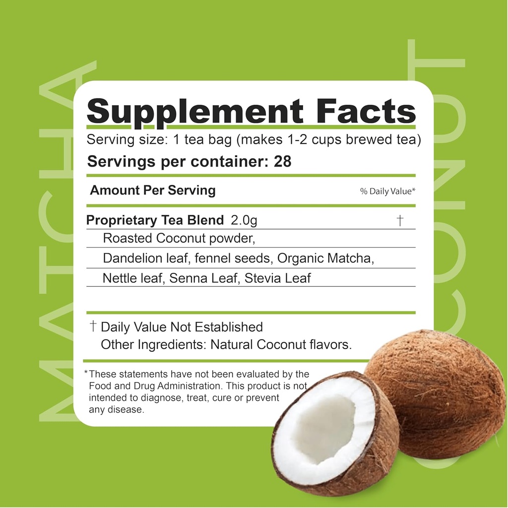 Dr. Zisman ZT Slimming - Matcha-Coconut Herbal Tea Blend with Senna Leaf- Antioxidant Effects - 28 Day Wellness Blend (28 Tea Bags)