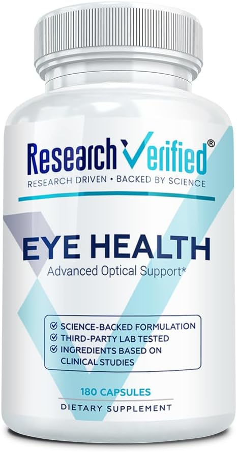 Research Verified Eye Health - Nourish and Protect Eyes and Vision, Support Healthy Retina, Improve Blood Supply to Eyes - Vitamins A, B, C, and E - 180 Capsules - 3 Month Supply - Made in The USA