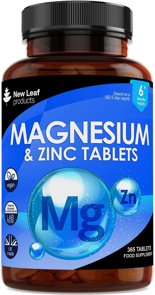 Magnesium Supplement Magnesium and Zinc Supplement (6 Months Supply) High Absorbency Magnesium & Zinc - Muscle Bones & Healthy Immune Function - Vegan, Non-GMO, Gluten-Free - 365 Small Tablets