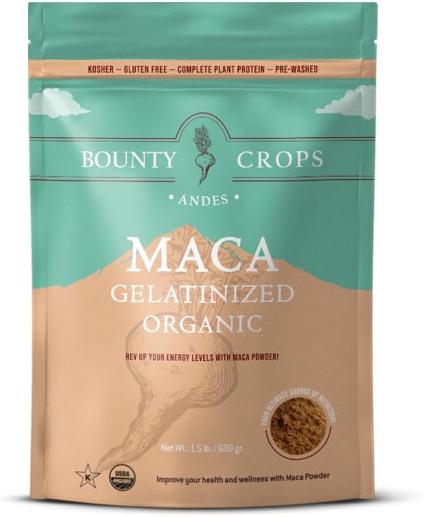 Organic Maca Powder Gelatinized 24 Oz Bag (1.5 lb - 680 gr), Energy & Vitality Booster, Non-GMO & Gluten-Free, Peruvian Superfood, Certified Organic