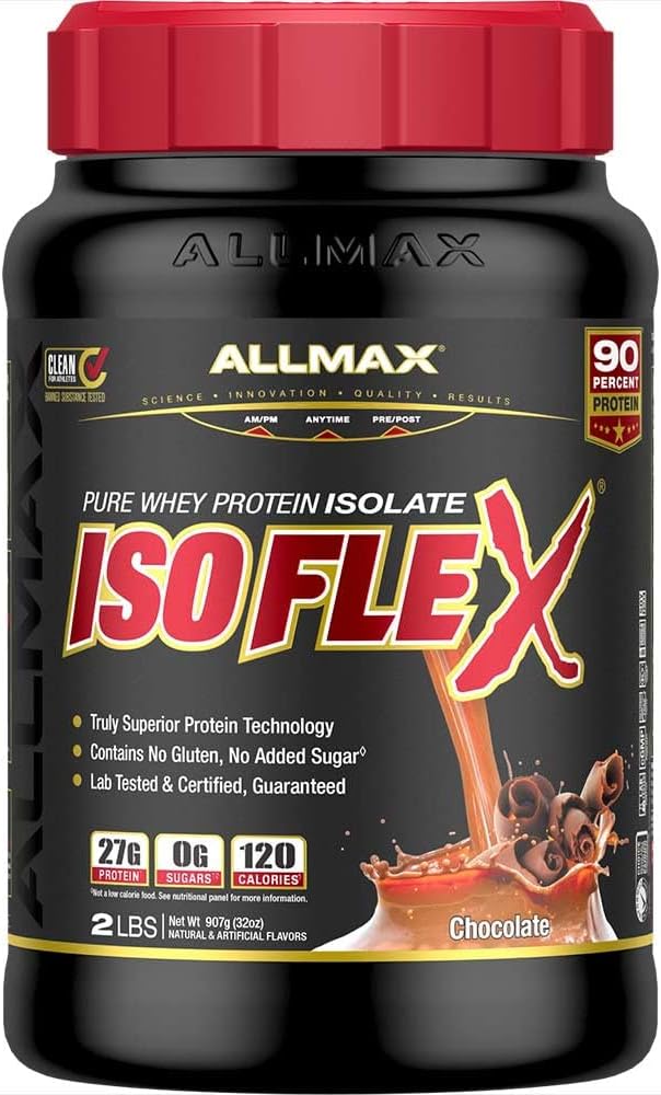 ALLMAX ISOFLEX Whey Protein Isolate, Chocolate - 2 lb - 27 Grams of Protein Per Scoop - Zero Fat & Sugar - 99% Lactose Free - Gluten Free & Soy Free - Approx. 30 Servings