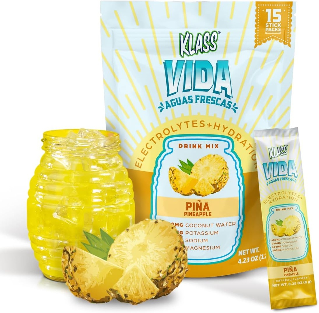 Electrolyte Drink Mix – Pineapple Agua Fresca Flavor | Sugar-Free Hydration Powder with Coconut Water & Minerals | 15 Single-Serve Stick Packs, Low Calorie, Natural Flavor