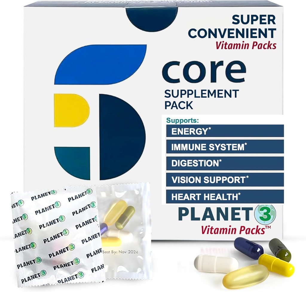 Daily Vitamin Packs for Men & Women – Immune Support with Elderberry, Vitamin C, Zinc & D3 – Multivitamin with Omega-3 for Heart Health, Probiotics, Methyl B12, Biotin, Lutein & Zeaxanthin – Planet 3