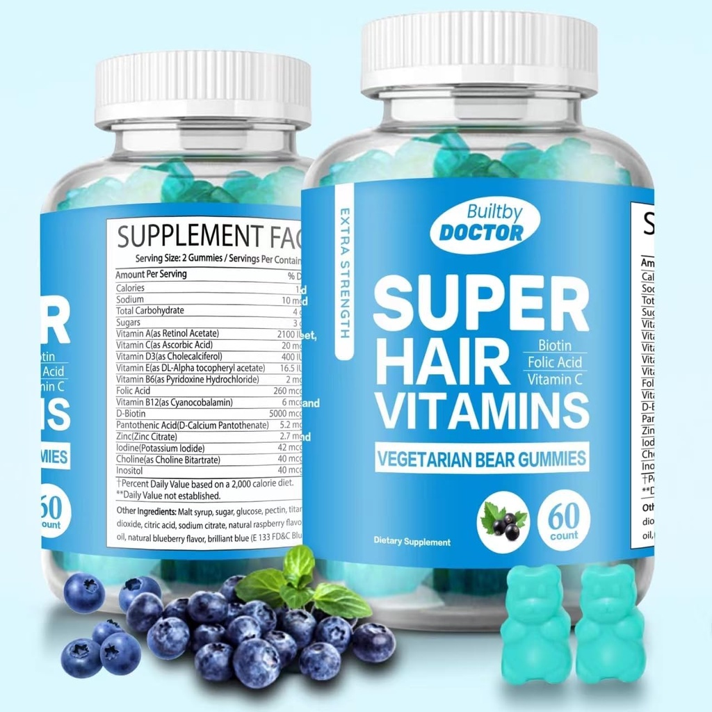Super Biotin Gummies for Hair, Skin and Nails - Vegan Vitamins for Men & Women, Supports Faster Hair Growth and Stronger Nails - Extra Strength