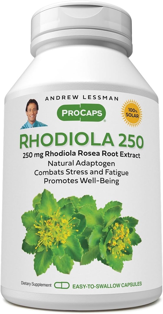 ANDREW LESSMAN Rhodiola Rosea 250mg - 240 Capsules - Standardized Extract. Natural Adaptogen. Combats Stress and Fatigue. Promotes Healthy Well Being. No Additives. Small Easy to Swallow Capsules