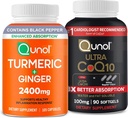 Qunol CoQ10 & Turmeric: Turmeric Curcumin, 2400mg, 105 Capsules & Ultra CoQ10 100mg, 90 Softgels