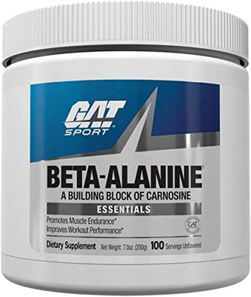 GAT SPORT Beta Alanine Powder Unflavored, 200 Grams, Endurance, Performance, Scoop Included, 100 Servings