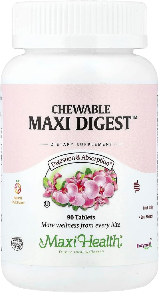 Maxi Health Chewable Digest - Natural Digestive Enzymes with Bromelain and Calcium- Quick-Acting - 90 Chewables - Kosher - Supports Healthy Digestion and Joint Comfort for Men & Women