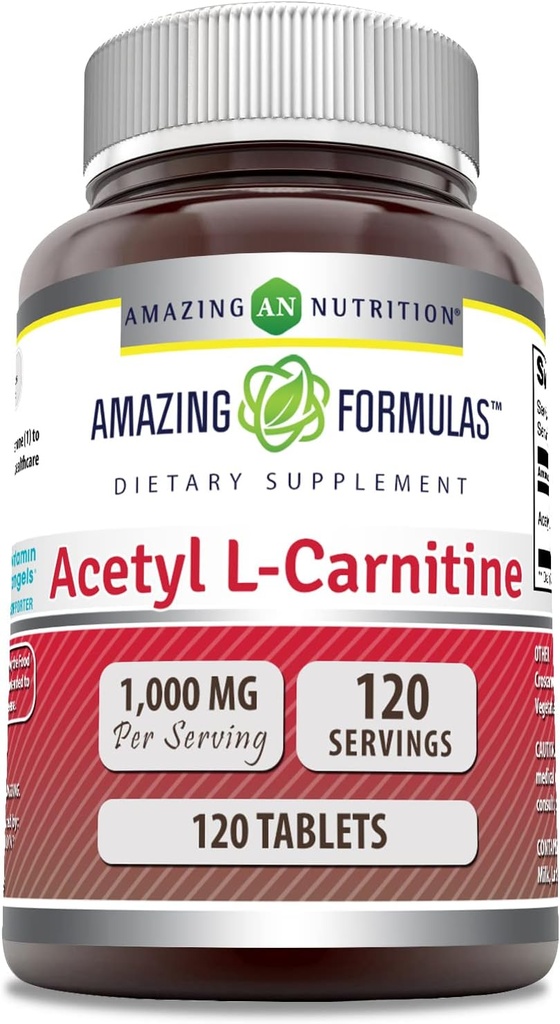 Amazing Formulas Acetyl L-Carnitine Supplement | 1000 Mg Per Serving | 120 Tablets Supplement | Non-GMO | Gluten Free | Made in USA