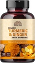 Turmeric Ginger with Black Pepper & Ginger 1000 mg 120 Capsules | Turmeric and Ginger Supplement with 95% Curcuminoids | Extra Strength Supplement| Joint Support Supplement | Non-GMO - 120 Capsules
