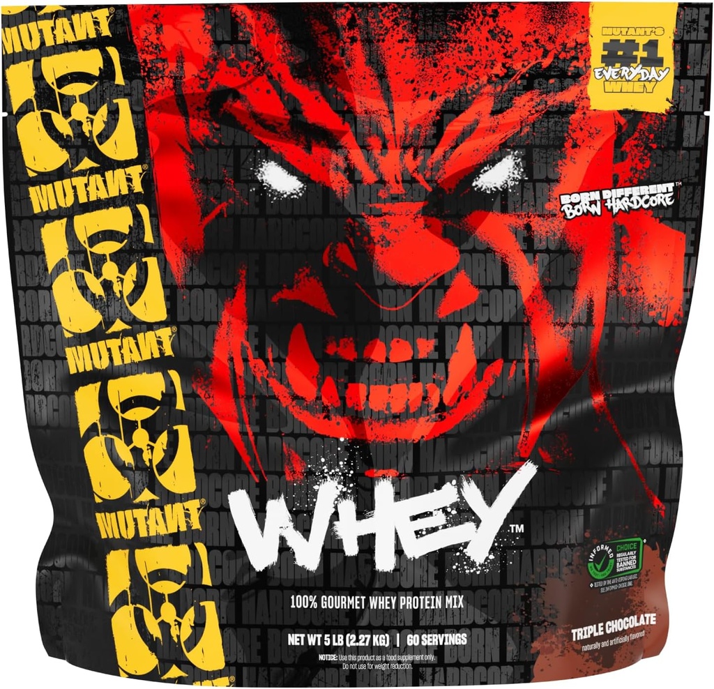 Mutant Whey – 100% Whey Protein Powder Shake, Gourmet Taste, 22g of Protein, Fast Absorbing, Easy Digesting, 5lbs - Triple Chocolate