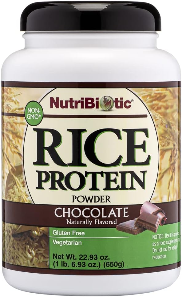NutriBiotic Chocolate Rice Protein, 1 lb. 6.9 oz | Low Carb, Vegetarian & Keto-Friendly Raw Protein Powder | Grown & Processed Without Chemicals, GMOs or Gluten | Easy to Digest & Nutrient-Rich