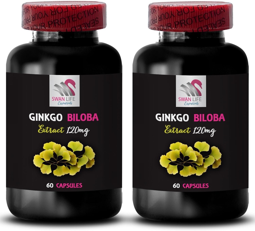 Natural antioxidant Capsules - Ginkgo BILOBA Extract - Herbal Leaf Extract Benefits, Ginkgo biloba antioxidant Powder, Botanical antioxidant Capsules, Ginkgo antioxidant Benefits 2 Bottles 120 Caps
