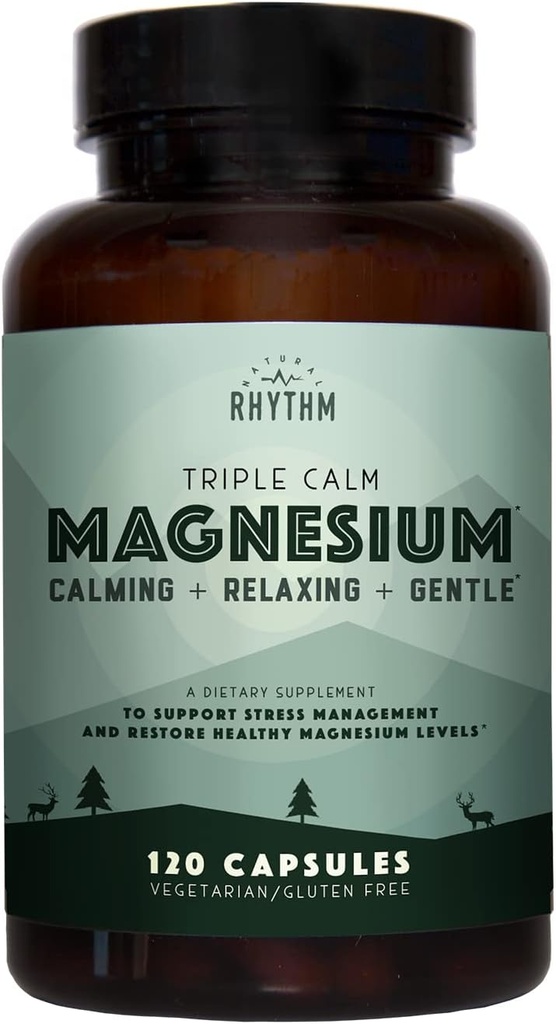 Natural Rhythm Triple Calm Magnesium 150 mg - 120 Capsules – Magnesium Complex Compound Supplement with Magnesium Glycinate, Malate, and Taurate. Calming Blend for Promoting Rest and Relaxation.