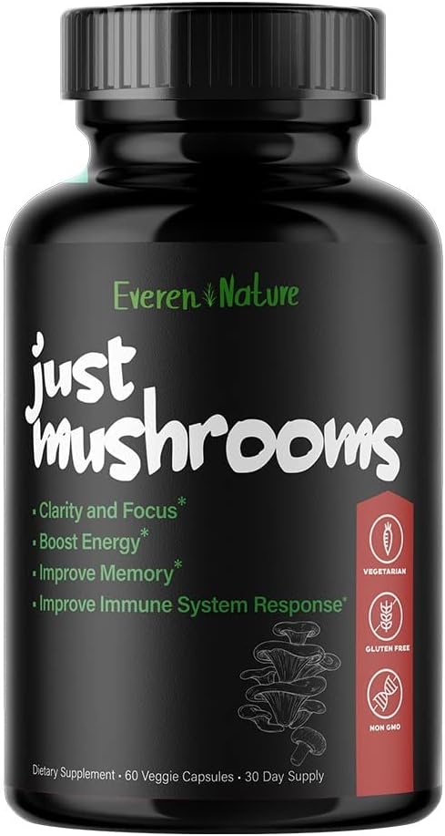 Just Mushrooms - Lion's Mane, Turkey Tail, Cordyceps, Reishi, and More - Natural Energy - Nootropic Brain Supplement - for Clarity & Focus - Immune System Booster