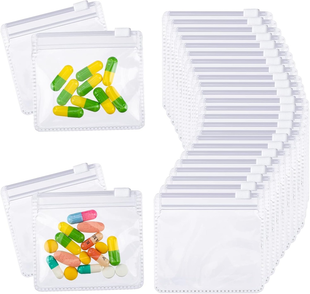 Nuanchu 48 Pieces Pill Pouches Bags Set Reusable Zippered Pill Baggies Clear Plastic Self Sealing Travel Medicine Organizer Storage with Slide Lock for Medicine and Small Items