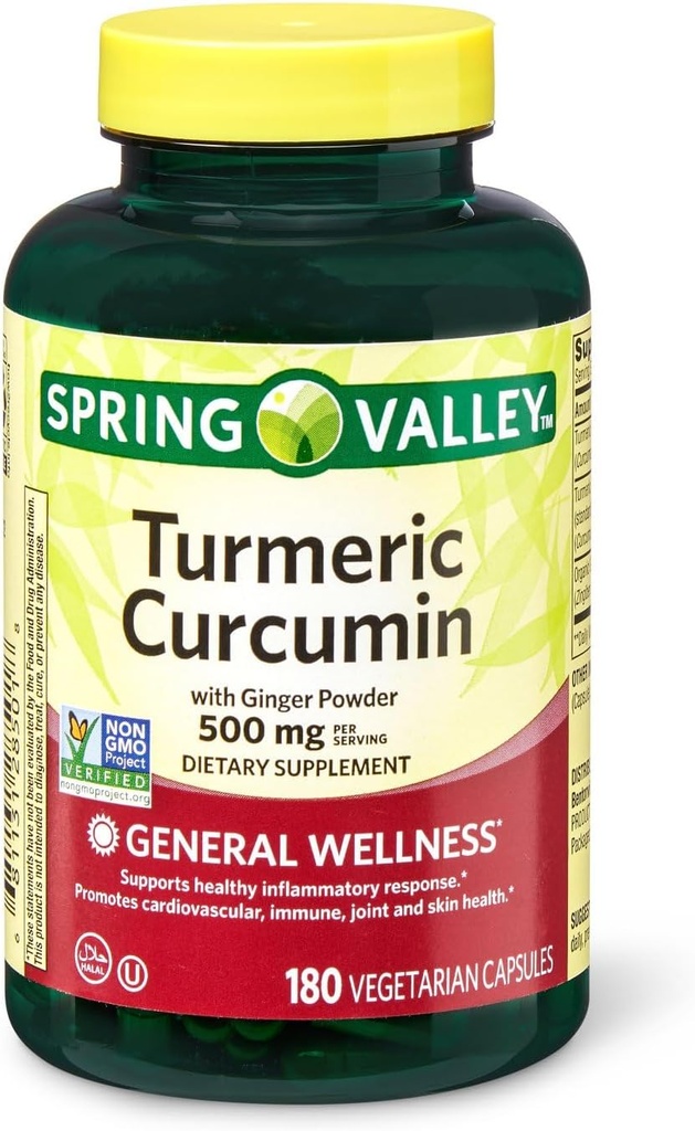 Spring Valley Turmeric Curcumin 500mg with 50mg Ginger Powder Twin Pack 180 Vegetarian Capsules