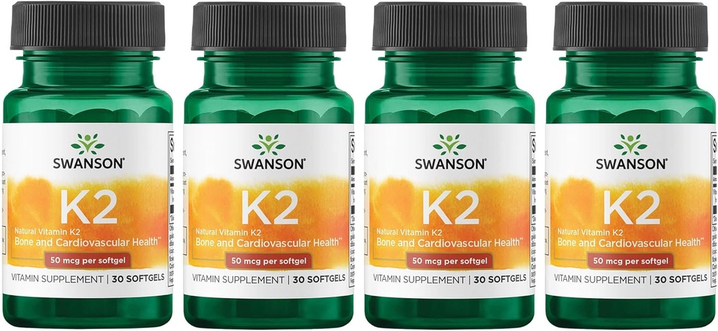 Swanson Natural Vitamin K2 (Menaquinone-7 from Natto) 50 mcg 30 Sgels (4 Pack)