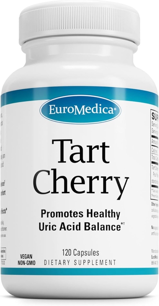 EuroMedica Tart Cherry - Antioxidant Supplement to Support Healthy Uric Acid Balance & Joint Health - Vegan Nutritional Supplement - Dietary Supplement to Aid Recovery After Exercise - 120 Capsules
