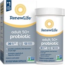 Renew Life Probiotic Adult 50 Plus Probiotic Capsules, Daily Supplement Supports Urinary, Digestive and Immune Health, L. Rhamnosus GG, Dairy, Soy and gluten-free, 30 Billion CFU, 60 Count