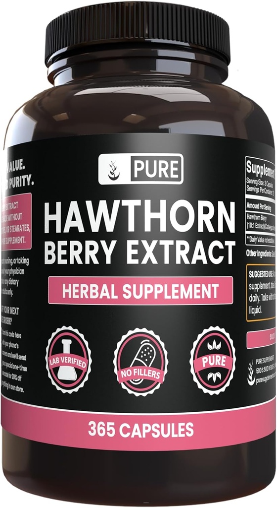 Pure Original Ingredients Hawthorn Berry Extract No Magnesium Or Rice Fillers, Always Pure, Lab Verified (365 Capsules)