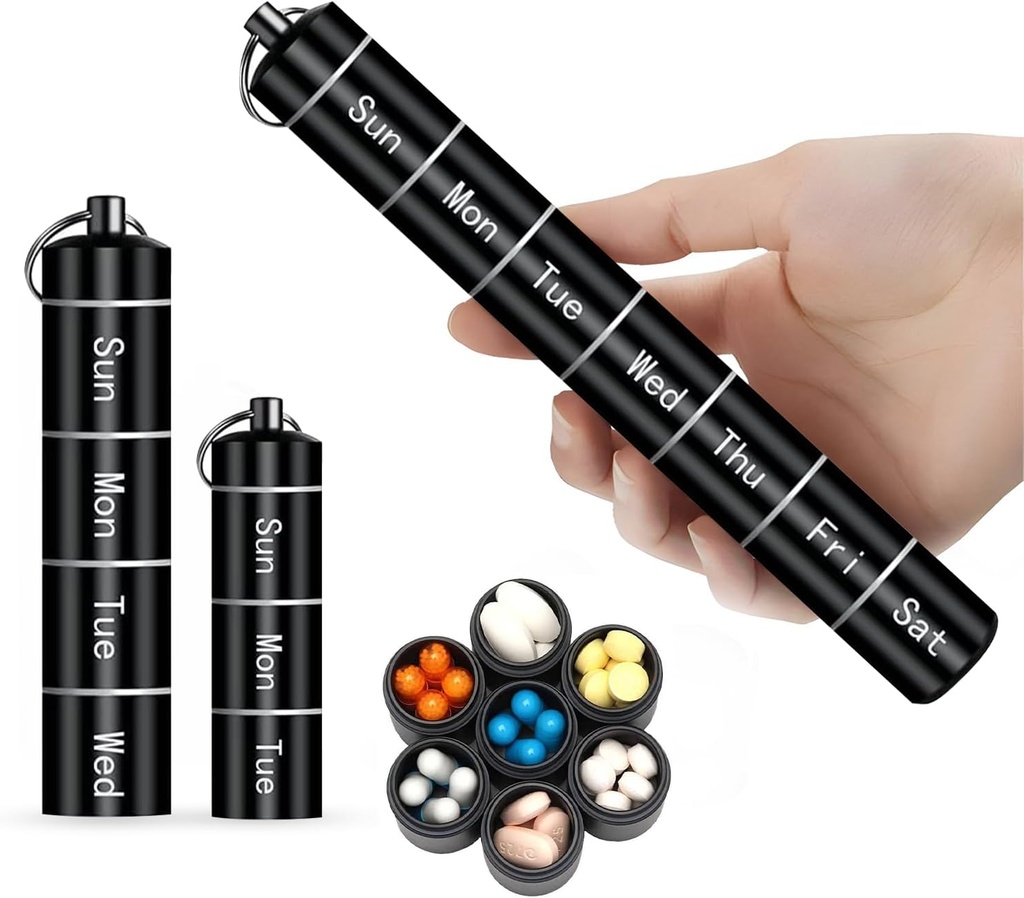 Zam-Zam Daily Pill Organiser | Portable 7 Day Pill Organizer | Large Capacity Travel Pill Container | Convenient Weekly Pill Box for Medication Management | Travel Pill Organizer with Labels(Black)