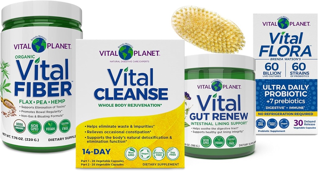 Vital Planet - Whole Body Internal Cleansing Kit with Vital Cleanse 14-Day 2-Part Program, Vital Fiber, Vital Gut Renew, and Vital Flora Probiotics with Prebiotics, 4 Products-in-One