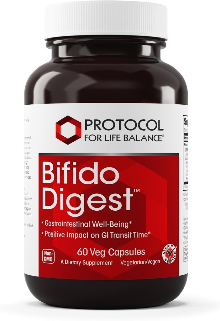 PROTOCOL FOR LIFE BALANCE Bifido Digest - 20 Billion CFU per Serving - GI Support - Dairy Free, Egg Free & Non-GMO - 60 Veg Capsules