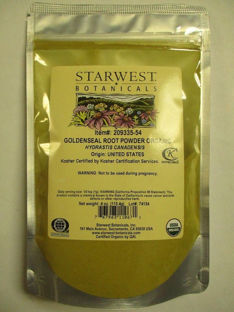 Starwest Botanicals Organic Goldenseal Root Powder, 4 Ounces
