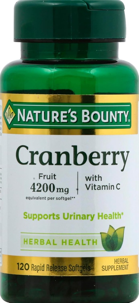 Nature's Bounty Cranberry Fruit 4200mg Plus Vitamin C, 120 Softgels(pack of 1)