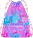 PASHOP Drawstring Backpack for Kids, Girls Mesh Beach Bag for Swimming, Large Size Gym Drawstring Bags Cinch Sack for Girls (Unicorn)
