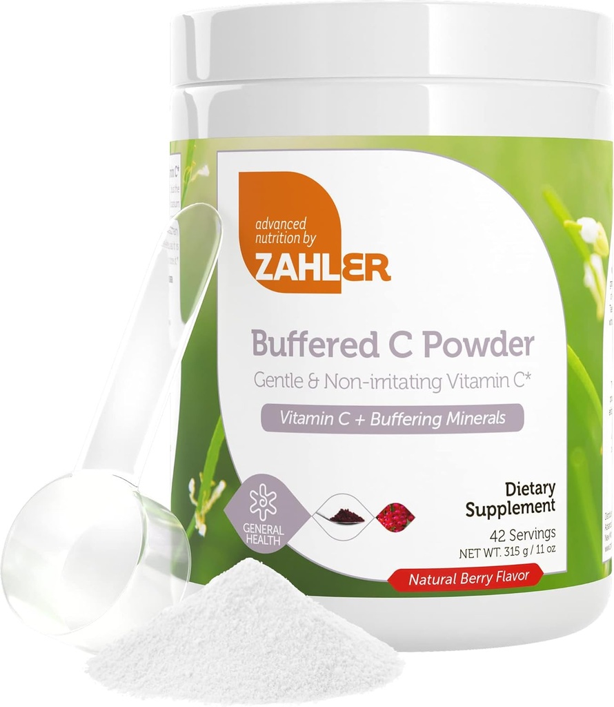 Zahler Buffered Vitamin C Powder - Ascorbic Acid Vitamin C with Calcium, Magnesium, Potassium Ascorbate Buffering Minerals - Kosher Berry Flavor Non-GMO Vitamin C Antioxidant Drink Mix - 11 Oz